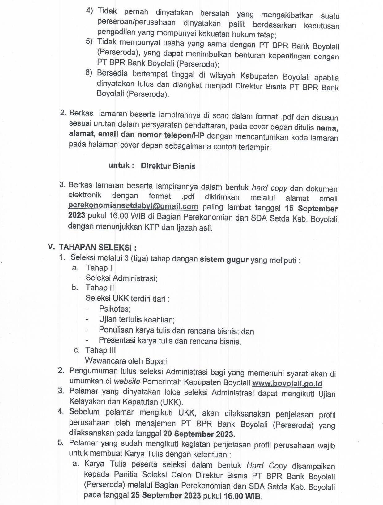 Pengumuman seleksi Direktur Bisnis PT BPR Bank Boyolali th 2023 Page 3