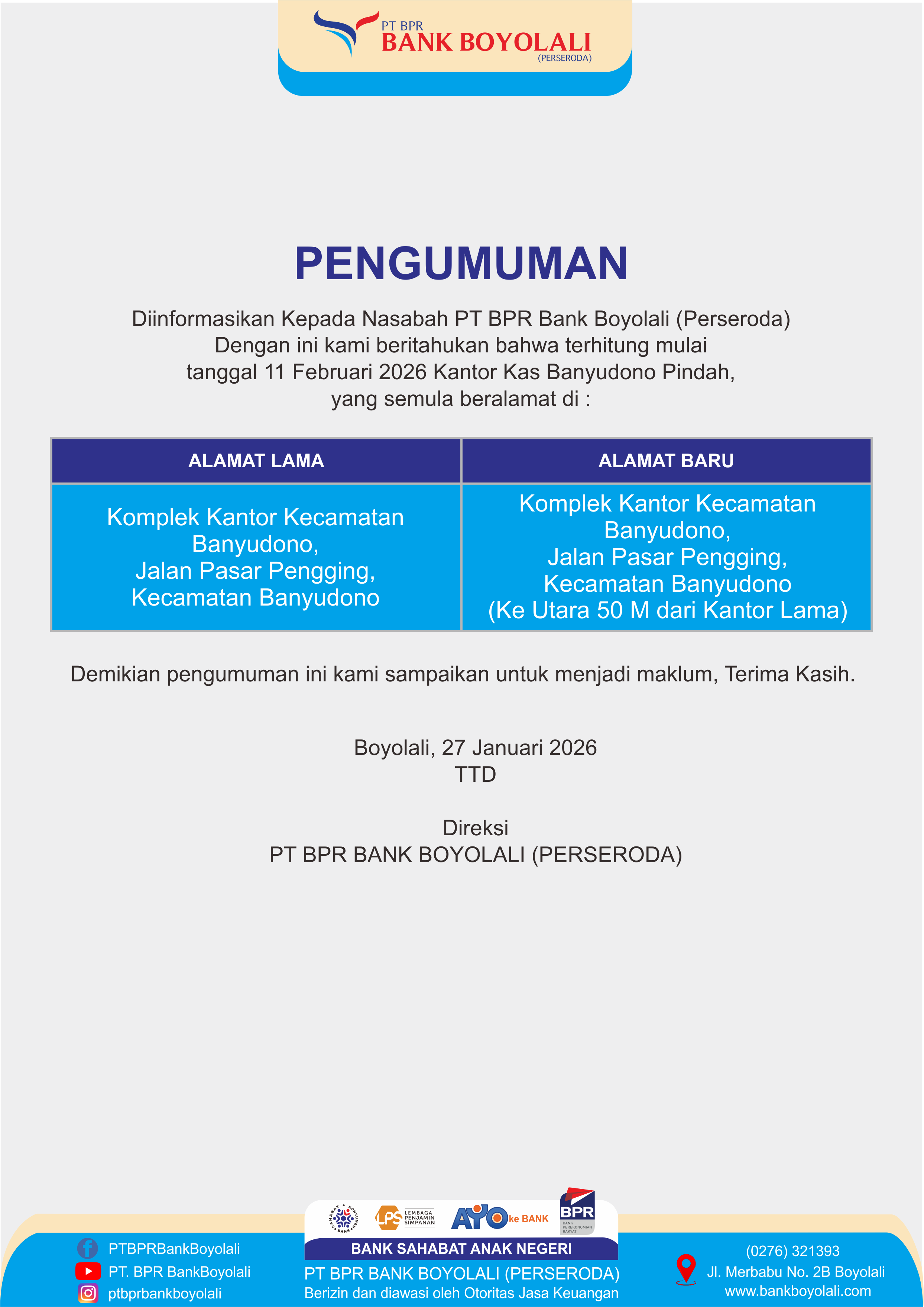 Pengumuman Pindah Kantor