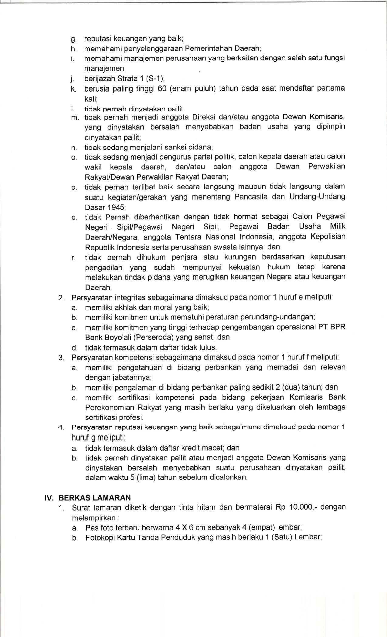 Pengumuman Seleksi Calon Komisaris Independen PT BPR Bank Boyolali Page 02