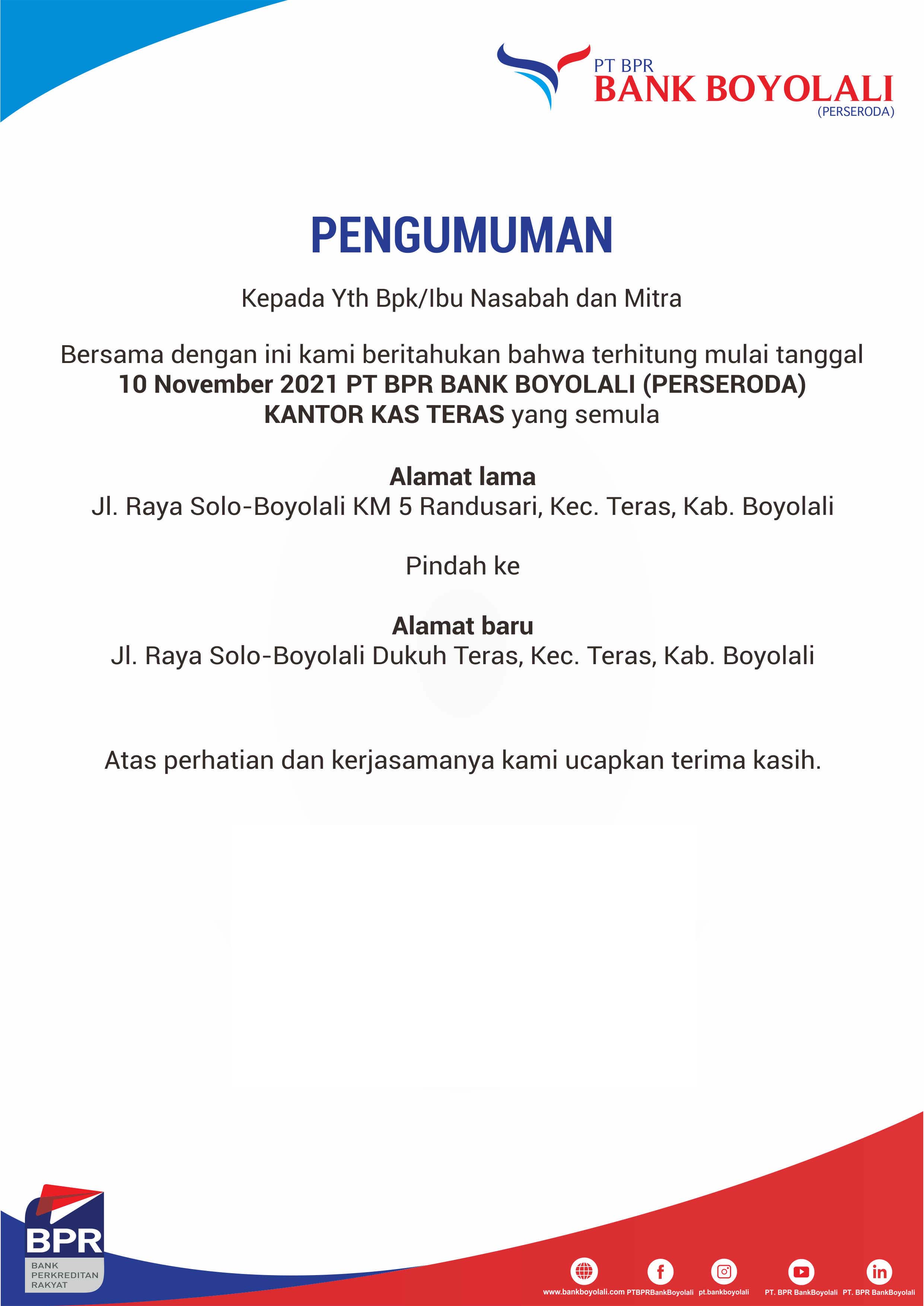 Pengumuman Pindah Teras New