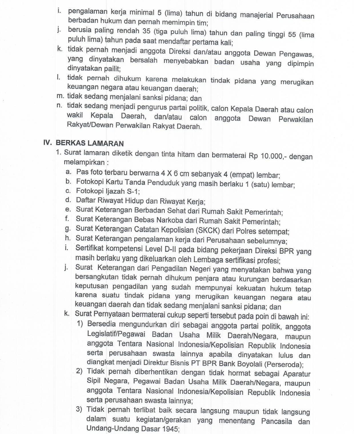 Pengumuman seleksi Direktur Bisnis PT BPR Bank Boyolali th 2023 Page 2