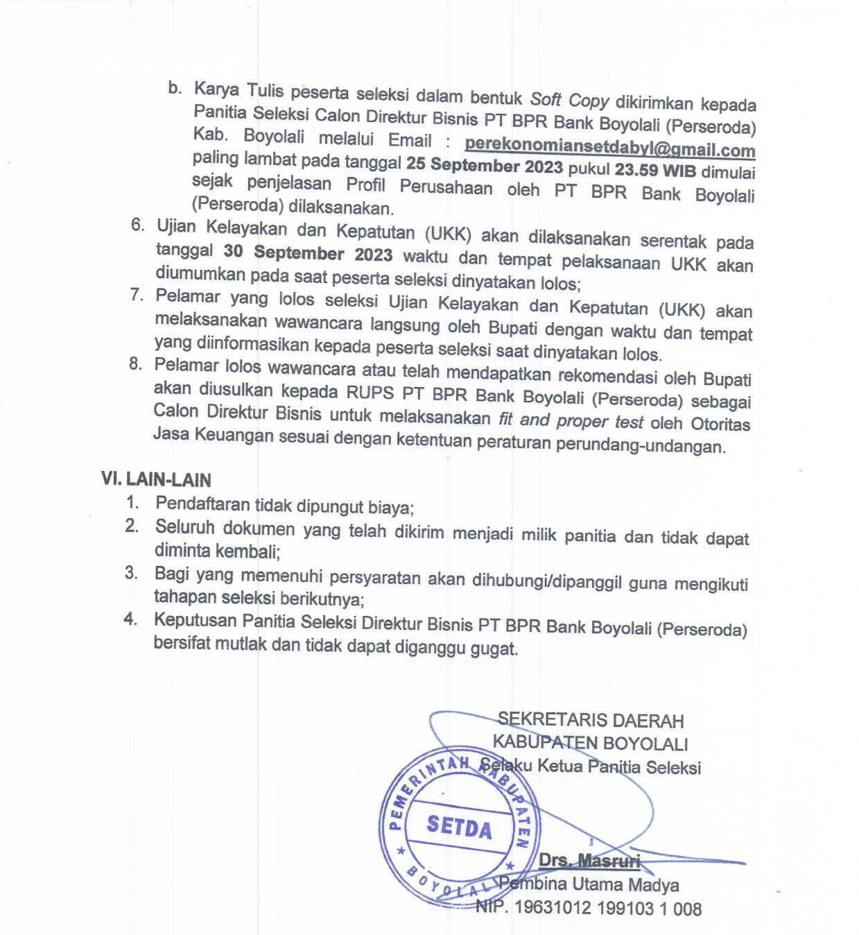 Pengumuman seleksi Direktur Bisnis PT BPR Bank Boyolali th 2023 Page 4